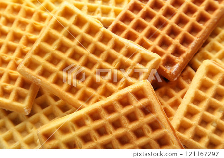 Waffles background. Tasty belgium waffles for breakfast Waffles background. Tasty belgium waffles for breakfast 121167297