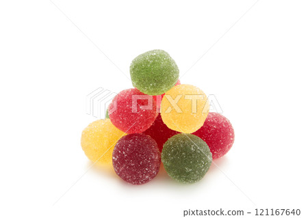 Marmalade balls isolated on white background close up Marmalade balls isolated on white background close up 121167640