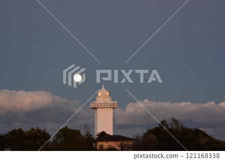 Anori Lighthouse and the full moon Anori Lighthouse and the full moon 121168338