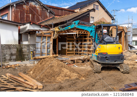 Demolition of an old wooden house Demolition of an old wooden house 121168848