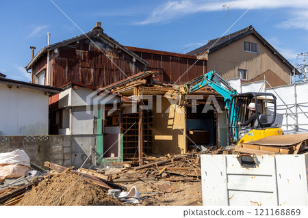 Demolition of an old wooden house Demolition of an old wooden house 121168869