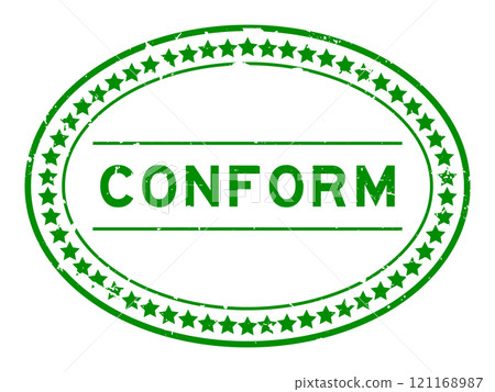 Grunge green conform word oval rubber seal stamp on white background 121168987