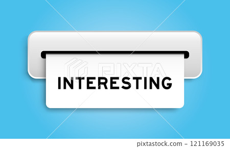 White coupon banner with word interesting from machine on blue color background 121169035