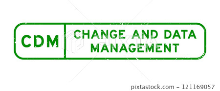 Grunge green CDM change and data management word square rubber seal stamp on white background 121169057