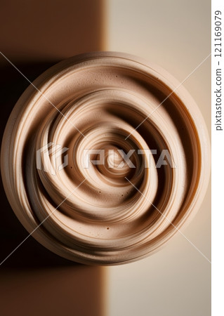 An abstract swirl of mocha mousse color, resembling liquid chocolate with creamy highlights 121169079