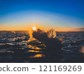 Frosty air and frozen lake surface in a beautiful sunset landscape. Beautiful ice shapes and sunlight. Photo from Sotkamo, Finland. 121169269
