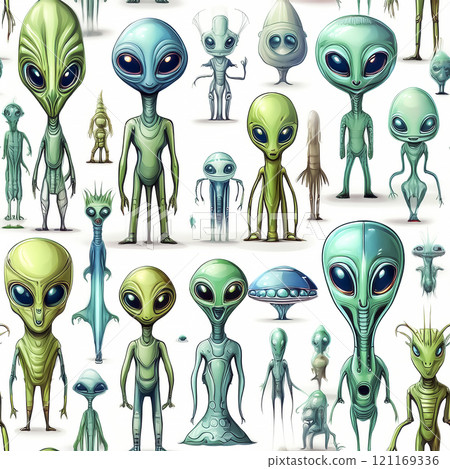 Repeated seamless illustration material of various aliens 121169336