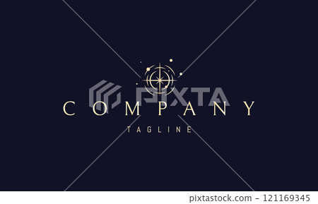 Vector golden logo with an abstract image of a star whirlpool with a star inside. 121169345