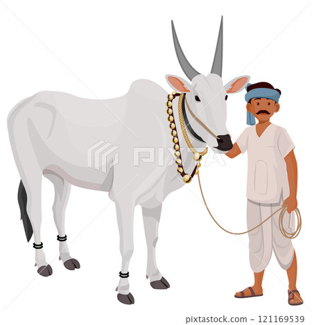 Indian farmer with Bull, Indian agriculture, happy farmer day 121169539