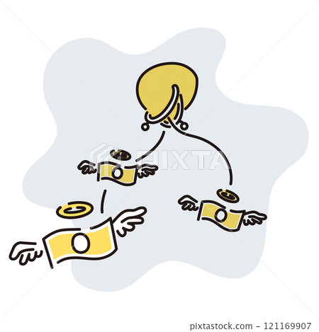 Simple illustration of money spilling out of a purse Simple illustration of money spilling out of a purse 121169907