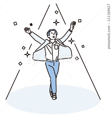 簡單插圖：聚光燈下微笑的上班族的全身 121169927