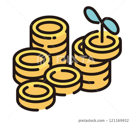 簡單的插圖堆疊硬幣和嫩葉 121169932