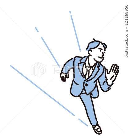 Simple illustration: A businessman running with a smile Simple illustration: A businessman running with a smile 121169950