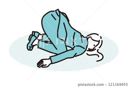 Simple illustration of a young woman in a suit in despair 121169955