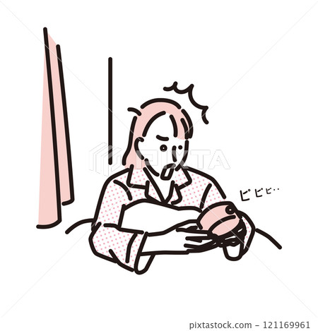 一個睡過頭的驚訝女人的簡單例證 121169961