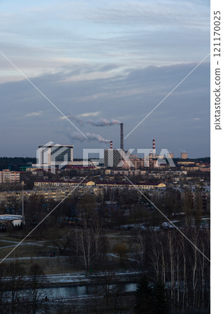 View of the city of Minsk from above. December in Minsk. The Cold City 121170025