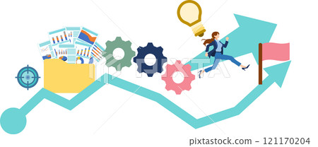 實現目標的路線圖插圖(女商人) 實現目標的路線圖插圖(女商人) 121170204