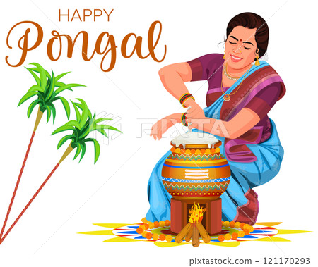 Happy Pongal Harvest Festival of Tamil Nadu woman making Pongal Happy Pongal Harvest Festival of Tamil Nadu woman making Pongal 121170293