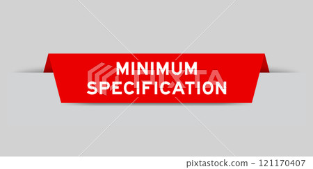 Red color inserted label with word minimum specification on gray background 121170407
