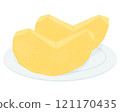 Illustration of a red apple cut into wedges 1 121170435