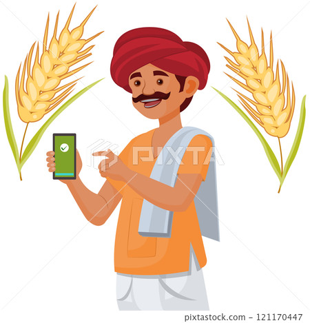 Indian farmer showing smartphone, Technology concept Indian farmer showing smartphone, Technology concept 121170447