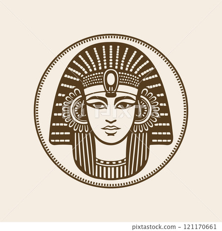 Ancient Egyptian goddess Cleopatra. Ruler of Ancient Egypt. Monochrome illustration. Ancient Egyptian goddess Cleopatra. Ruler of Ancient Egypt. Monochrome illustration. 121170661