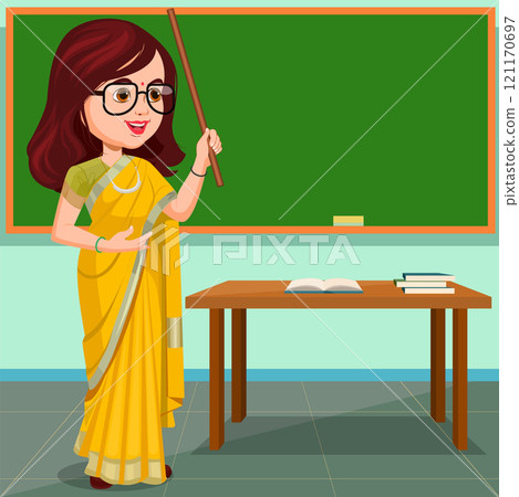 Indian Teacher talking with students. Indian lady teacher 121170697