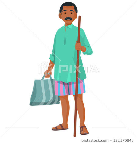 Indian village man with bag on hand, Indian Farmer, Indian agriculture, happy farmer day Indian village man with bag on hand, Indian Farmer, Indian agriculture, happy farmer day 121170843