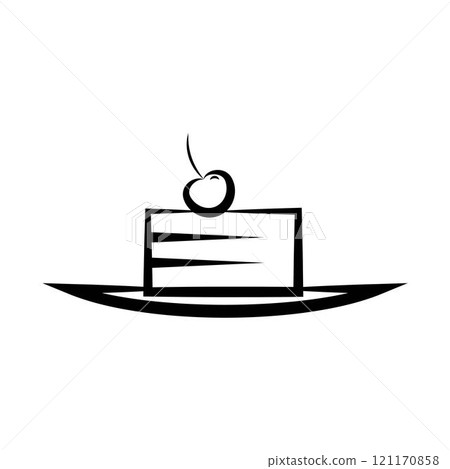 Cake slice line icon. Cherry cheesecake symbol Cake slice line icon. Cherry cheesecake symbol 121170858