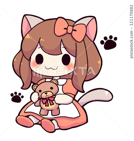 Cat ears girl and paws 121170882