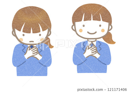 Child with hands on chest 121171406