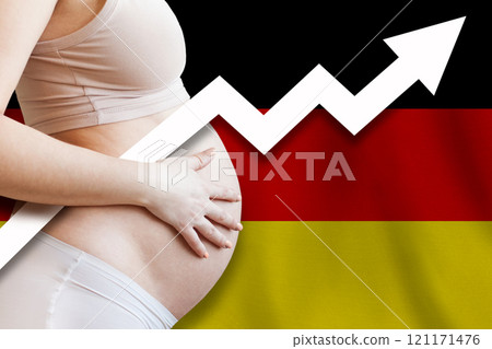 German increasing birth rate. Demographics and pregnancy in Germany concept. German increasing birth rate. Demographics and pregnancy in Germany concept. 121171476