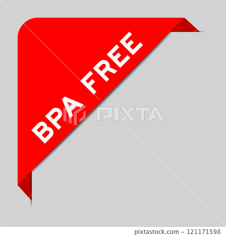 Red color of corner label banner with word BPA (Bisphenol A) free on gray background Red color of corner label banner with word BPA (Bisphenol A) free on gray background 121171598