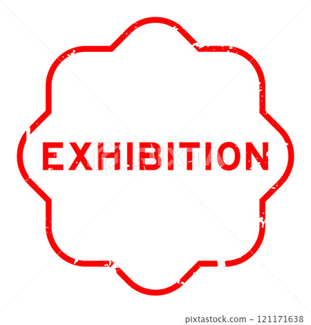 Grunge red exhibition word rubber seal stamp on white background 121171638