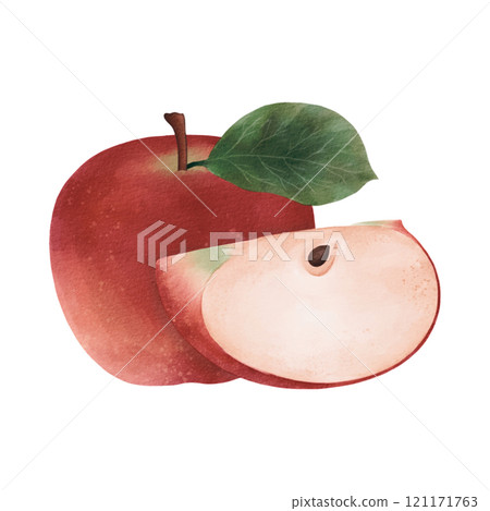 red apple with leaf isolated on white background 121171763