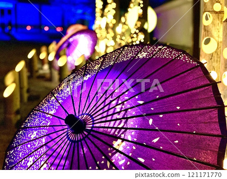 色彩繽紛的竹燈和「岡崎夜入」的彩燈（岡崎城公園/愛知縣岡崎市） 121171770