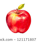 ripe red apple with green leaves isolated 121171807