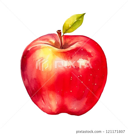 ripe red apple with green leaves isolated 121171807