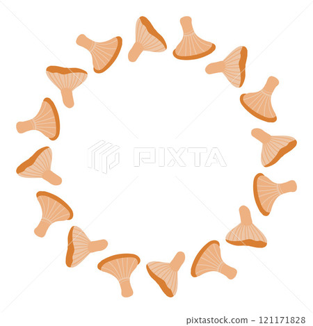 Circular mushroom wreath with earthy tones, perfect for autumn decor, featuring fungi caps in a minimalist design ideal for seasonal or botanical themes 121171828