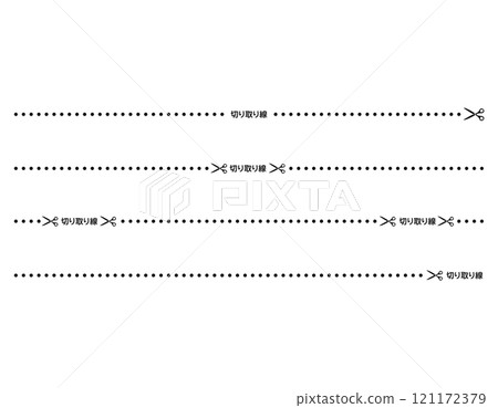 剪刀和切割線、折線、虛線的插圖 121172379