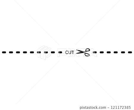 Illustration of scissors and cutting lines, dashed lines, dotted lines 121172385