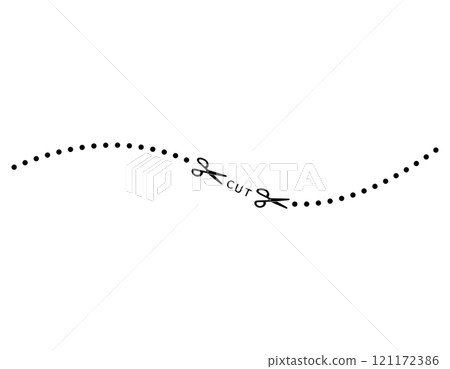 Illustration of scissors and cutting lines, dashed lines, dotted lines 121172386