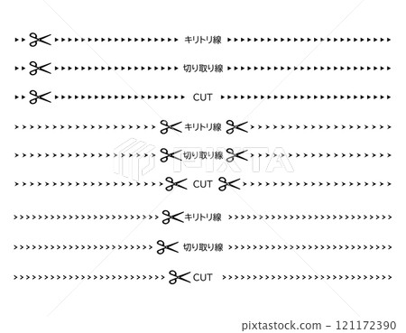 Illustration of scissors and cutting lines, dashed lines, dotted lines 121172390