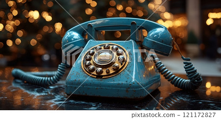 Blue Santa phone set up for Christmas activation event in a festive indoor space 121172827