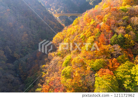 [埼玉縣] 紅葉覆蓋的甘坂大橋和秋天的奧道部 121172962