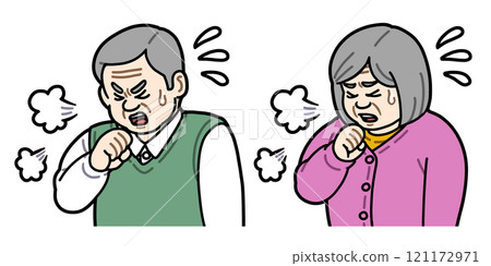 Elderly men and women coughing Elderly men and women coughing 121172971