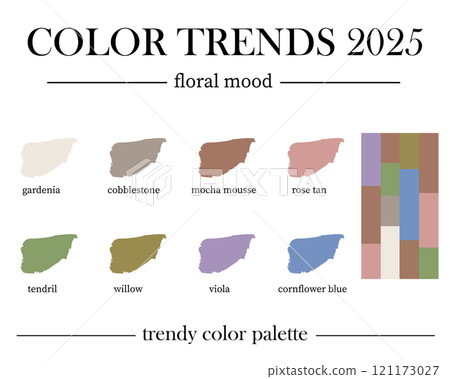 Color trends 2025. Floral mood color palette. Harmonious trendy colors. 121173027