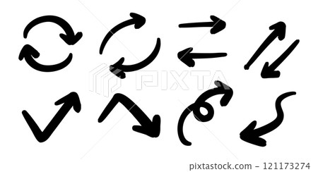 向量筆手繪箭頭設定黑白 向量筆手繪箭頭設定黑白 121173274