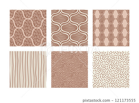 Brown monochrome ogee seamless patterns collection. Damask geometric print beige and mocha mouse endless backgrounds set . Abstract chocolate repeat cover. Vector hand drawn illustration. Brown monochrome ogee seamless patterns collection. Damask geometric print beige and mocha mouse endless backgrounds set . Abstract chocolate repeat cover. Vector hand drawn illustration. 121173555