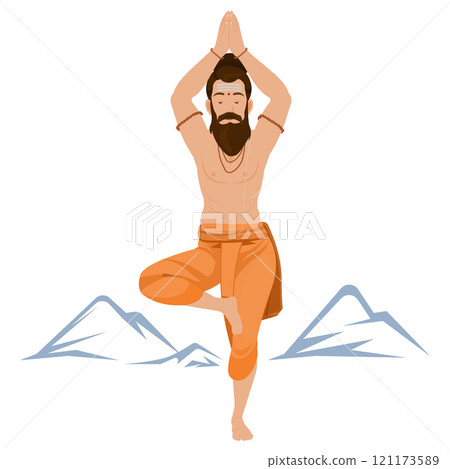 Sadhu doing yoga, Spiritual balance guru. Relaxation, meditation 121173589